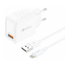 Foneng EU54 USB-A, 3A tinklo įkroviklis (baltas) + USB-A į Lightning laidą