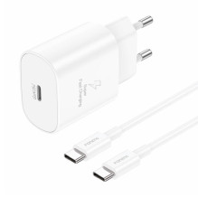 Foneng EU51 USB-C 25W maitinimo įkroviklis + USB-C - USB-C laidas (baltas)