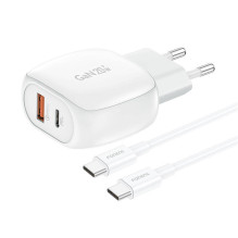 Foneng EU41 USB-C+USB-A 20W maitinimo įkroviklis + USB-C-USB-C laidas (baltas)