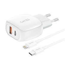 Foneng EU41 USB-C+USB-A 20W tinklo įkroviklis + USB-C - Lightning laidas (baltas)