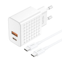 Foneng EU42 USB-C+USB-A 20W maitinimo įkroviklis + USB-C – USB-C laidas (baltas)