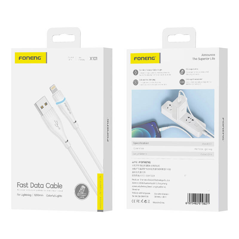 USB-A do Lightning Cable Foneng X101 2,4A, 1,2m (biały)