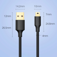 Ugreen 5 kontaktų paauksuotas USB laidas – mini USB 0,25 m juodas (US132)