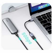 USB C (vyriškas) – USB (moteris) 3.0 OTG laidas 0.15m Ugreen US378 – juodas