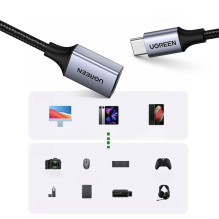 USB C (vyriškas) – USB (moteris) 3.0 OTG laidas 0.15m Ugreen US378 – juodas