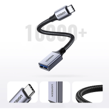 USB C (vyriškas) – USB (moteris) 3.0 OTG laidas 0.15m Ugreen US378 – juodas