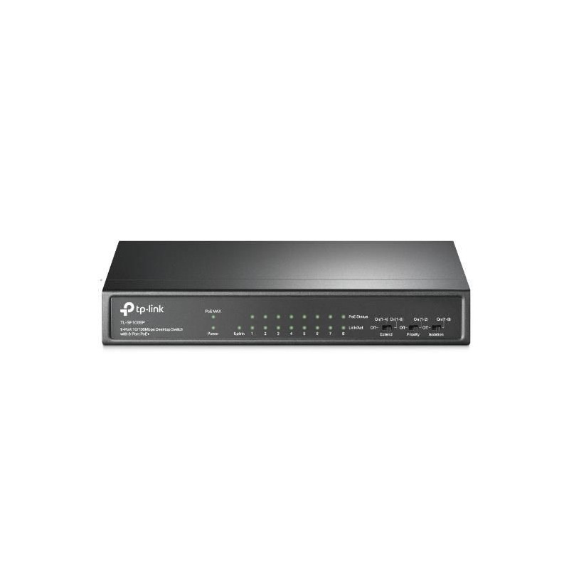 TP-Link jungiklis, , TL-SF1009P, darbalaukis / pjedestal, 9x10Base-T / 100Base-TX, PoE+ prievadai 8, TL-SF1009P