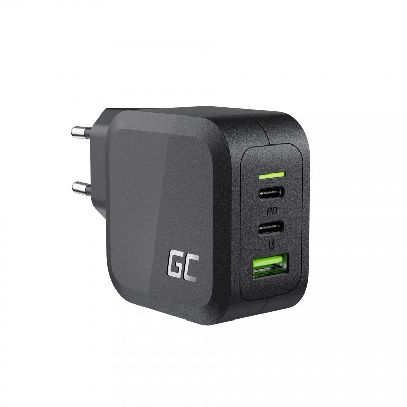 Green Cell GC PowerGaN 65W Charger (2x USB-C Power Delivery, 1x USB-A compatible with Quick Charge 3.0)