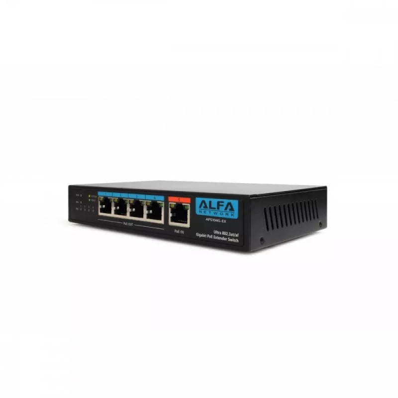 ALFA NETWORK 60 W Ultra PoE iki 4 prievadų 802.3af / Gigabit PoE plėstuvo jungiklio