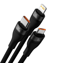 Baseus Flash Series II USB Type C / USB Type A cable - USB Type C / Lightning / micro USB 100 W 1.2 m black (CASS030101)