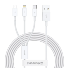 „Baseus Superior“ 3 viename kabelis USB – „Lightning“ / USB tipas C / „micro USB 3.5 A 1,5 m White“ (CAMLTYS-02)