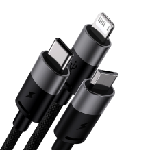 3in1 USB - mikro USB / Lightning / USB C 3.5A 1.2m kabelis Baseus StarSpeed ​​- juodas