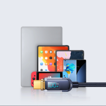 Joyroom A4 USB-C / USB-C 100 W 1,2 m laidas su ekranu – mėlynas