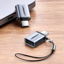 Ugreen US270 USB-C (vyriškas) / USB-A 3.0 (moteriškas) adapteris su dirželiu – pilka