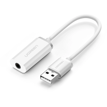 Ugreen US206 30712 USB-A (vyriškas) / 3,5 mm mini lizdas (moteriškas) adapteris - baltas