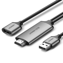 Ugreen CM151 50291 USB-A (moteris) – HDMI adapteris su USB-A maitinimo prievadu (vyriškas) 1,5 m – pilkas