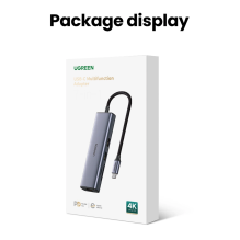 Ugreen CM512 90568 USB-C adapteris – 2x USB-A 3.0 / HDMI / RJ45 / SD ir TF kortelių skaitytuvas / USB-C PD 100W – pilka