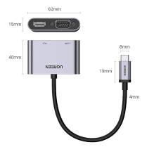 Ugreen CM162 50505 USB-C – HDMI / VGA / USB-A 3.0 / USB-C PD adapteris – pilkas