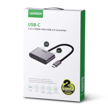 Ugreen CM162 50505 USB-C - HDMI / VGA / USB-A 3.0 / USB-C PD Adapter - Gray