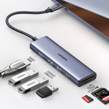 HUB Ugreen CM511 20956A 6in1 USB-C - HDMI / 3x USB-A 3.0 / SD / TF kortelių skaitytuvas - pilka