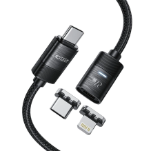 Tech-Protect UltraBoost magnetinis kabelis 2in1 USB-C – Lightning / USB-C PD 27W 3A 2m – juodas