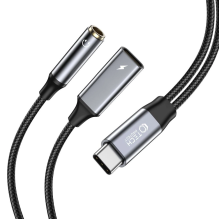 Tech-Protect UltraBoost USB-C (vyriškas) PD 60W 6A / mini lizdas 3,5 mm (moteris) - USB-C (moteris) - juoda