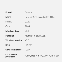 Baseus BA04 mini Bluetooth 5.0 USB adapterio imtuvo siųstuvas kompiuteriui juodas (ZJBA000001)