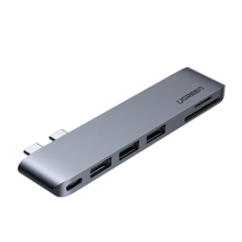 Ugreen daugiafunkcis HUB 2x USB Type C iki 3x USB 3.0 / TF / SD / USB Type C, skirtas MacBook Pro / Air grey (CM251 6056