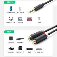 Ugreen audio adapter jack 3.5mm male to 2xRCA female cable 0.25m gray (AV109)