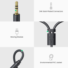 Ugreen garso adapterio lizdas 3,5 mm kištukinis ir 2xRCA vidinis kabelis, 0,25 m pilkas (AV109)