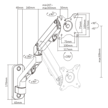 Gembird MA-WA1-02 Reguliuojama sieninio ekrano tvirtinimo rankena, 17&quot;-27&quot;, iki 7 kg