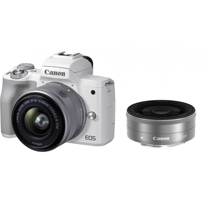 Canon EOS M50 Mark II 15-45 IS STM + 22mm STM (White)