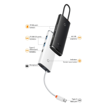 „Baseus Lite“ serijos daugiafunkcis USB tipo C HUB – 2 x USB 3.0 / C tipo USB / HDMI 1.4 / SD / TF OTG juodas (WKQX05000