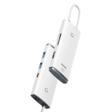 „Baseus Lite“ serijos daugiafunkcis HUB USB Type C – 2 x USB 3.0 / USB Type C PD / HDMI 1,4 / SD / TF white (WKQX050102)