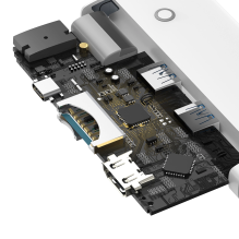 „Baseus Lite“ serijos daugiafunkcis HUB USB Type C – 2 x USB 3.0 / USB Type C PD / HDMI 1,4 / SD / TF white (WKQX050102)