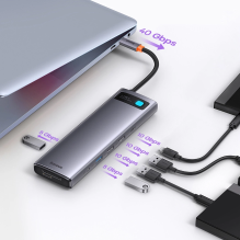 „Baseus Metal Gleam“ daugiafunkcis HUB USB Type C 12in1 HDMI / DP / USB Type C / mini lizdas 3,5 mm / RJ45 / SD (WKWG020