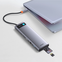 „Baseus Metal Gleam“ daugiafunkcis HUB USB Type C 12in1 HDMI / DP / USB Type C / mini lizdas 3,5 mm / RJ45 / SD (WKWG020