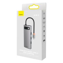 HUB Baseus Metal Gleam 8in1 USB-C - HDMI / 3x USB 3.2 / PD / SD kortelių skaitytuvas, TF / VGA - pilka