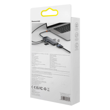 HUB Baseus Metal Gleam 8in1 USB-C - HDMI / 3x USB 3.2 / PD / SD kortelių skaitytuvas, TF / VGA - pilka