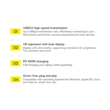 HUB Baseus Metal Gleam 8in1 USB-C - HDMI / 3x USB 3.2 / PD / SD kortelių skaitytuvas, TF / VGA - pilka