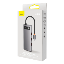 HUB 8in1 Baseus StarJoy USB-C į USB-C PD / 3x USB-A / HDMI / RJ-45 / SD TF - pilka