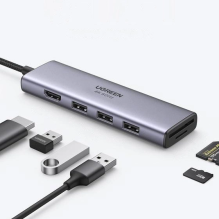 GRĄŽINTA PREKĖ Ugreen daugiafunkcis HUB USB Type C – 3x USB 3.2 Gen 1 / HDMI 4K 60Hz / SD ir TF kortelių skaitytuvas pil