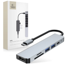 HUB Tech-Protect V4 6in1 USB-C - USB-A 3.0 / USB-A 2.0 / USB-C / HDMI / micro SD / TF / SD card reader - gray