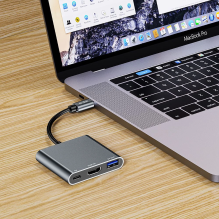 HUB Tech-Protect V1 3in1 USB-C – USB-A 3.0 / USB-C PD 100W / HDMI 4K 30Hz – pilka