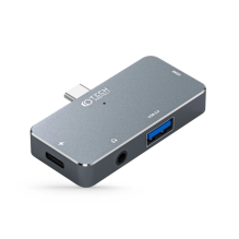 HUB Tech-Protect V6 4in1 USB-C - USB-A 3.0 / USB-C PD100W / HDMI / mini lizdas 3,5 mm - pilka