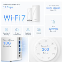 Wireless Router, TP-LINK, Wireless Router, 19000 Mbps, Mesh, Wi-Fi 7, 2x2.5GbE, 1x10GbE, 1xSPF+, DHCP, DECOBE85(2-PACK)