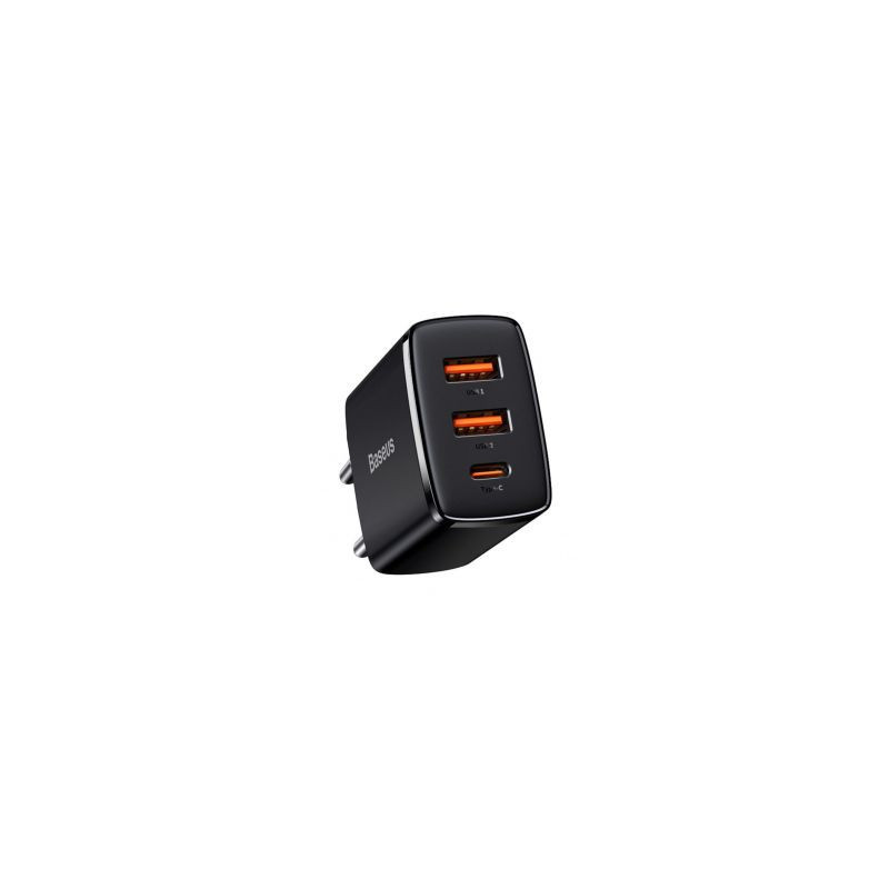 Baseus Baseus kompaktiškas greitas įkroviklis 2x USB / USB Type C 30W 3A Power Delivery Quick Charge juodas (CCXJ-E01)