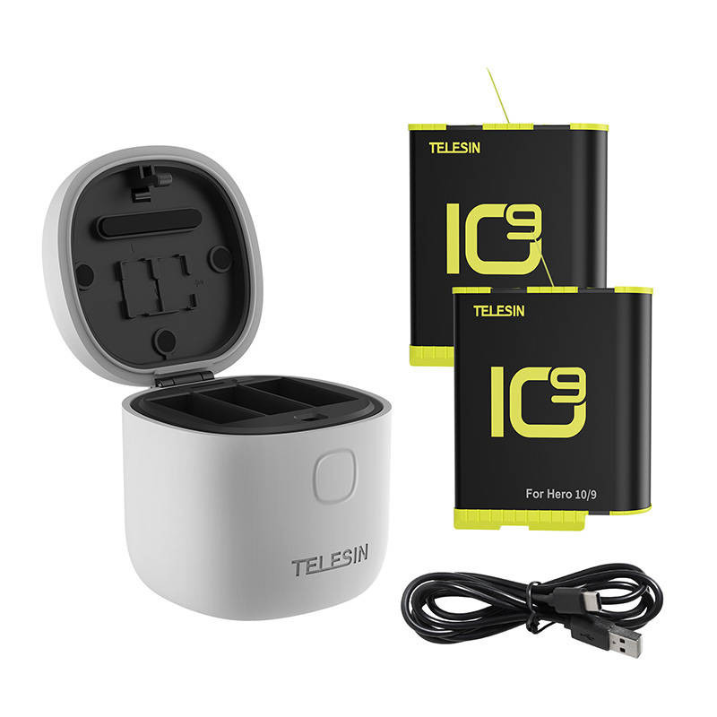 3-slot waterproof charger Allin box Telesin for GoPro Hero 9 / Hero 10 + 2 batteries (GP-BTR-905-GY-B)