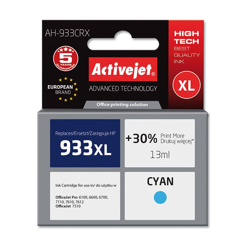 Activejet AH-933CRX ink (replacement for HP 933XL CN054AE Premium 13 ml cyan)