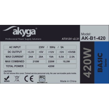 Akyga AK-B1-420 maitinimo blokas 420 W 20+4 kontaktų ATX ATX pilka